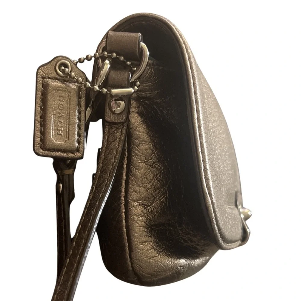 Coach Kristin Metallic Pewter Soft Pebble Leather Wallet, Wristlet Purse